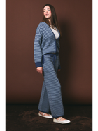 Coastal Comfort Blue Striped Knit Wide-Leg Pants