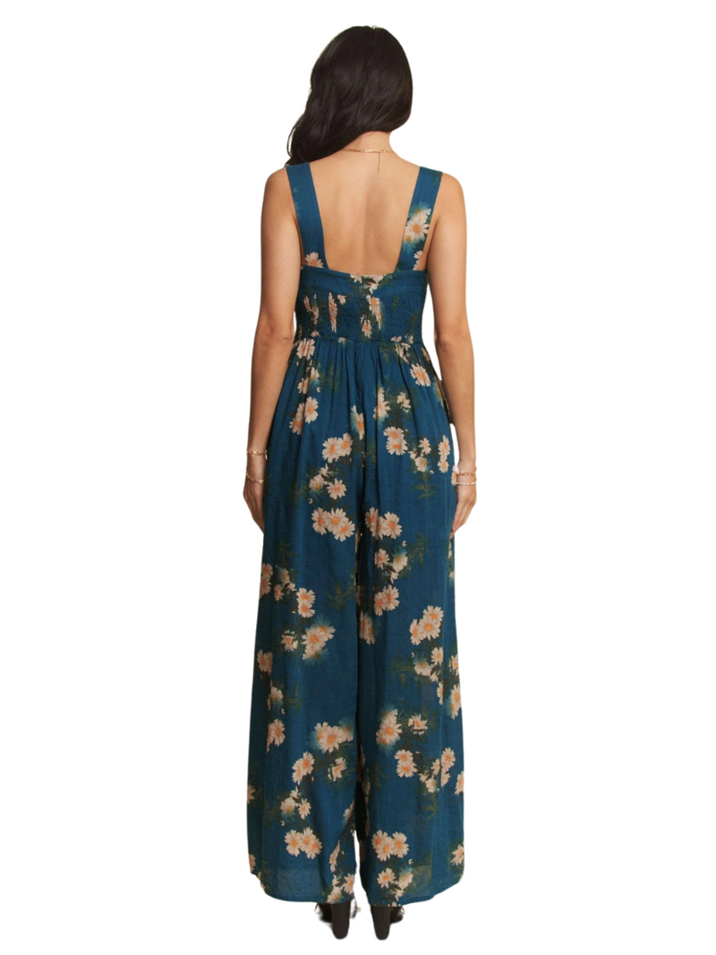 Smocked Bodice Floral Jumpsuit