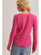 Pretty in Pink Ribbed Henley Sweater