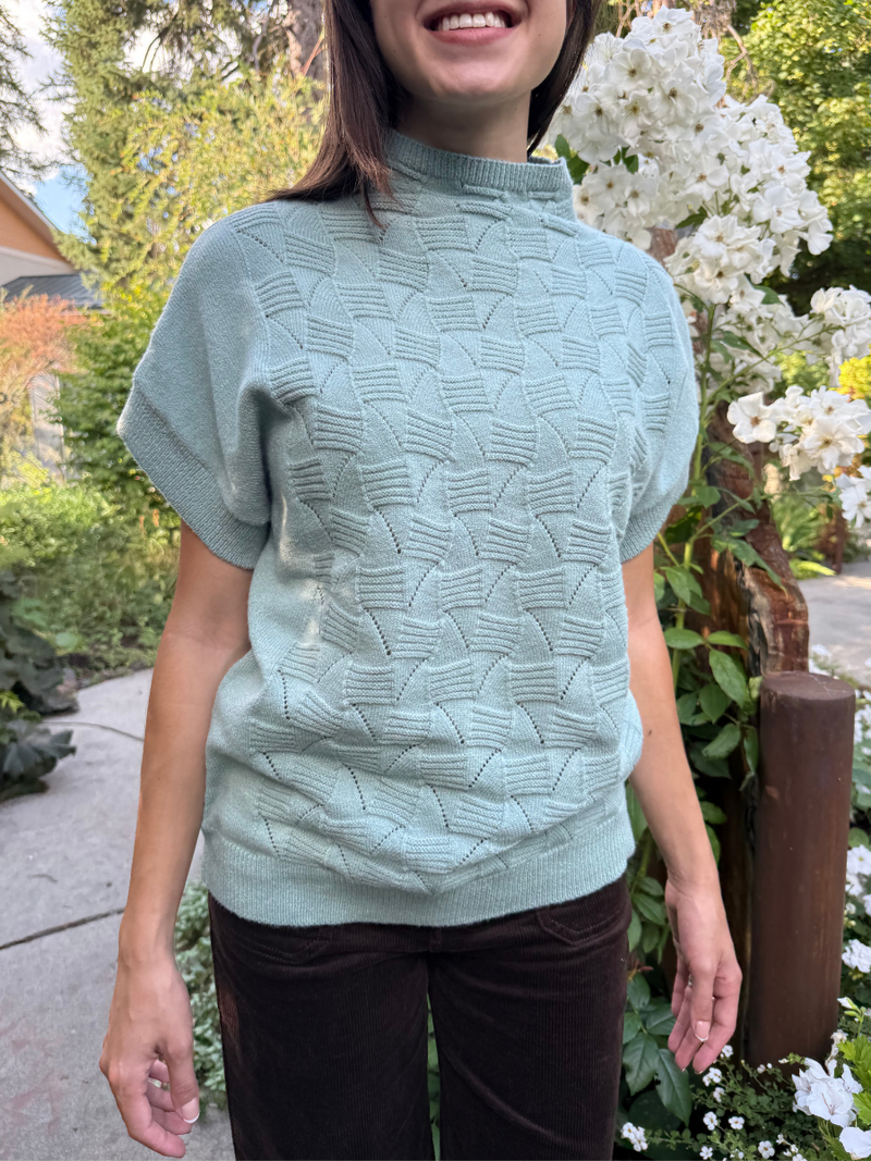 Sage Mosaic Mock Neck Top