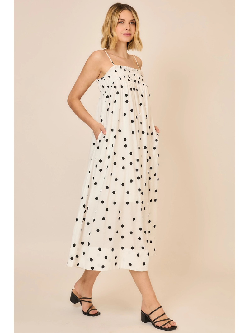 white and black polka dot midi dress White Cotton Polka Dot Shirt Dress - Maxi Dresses