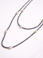 Long Hematite & Pearl Necklace