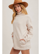 Mock Neck Ribbed Knit Tunic Sweater