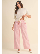 Pink Striped Wide Leg Drawstring Pants