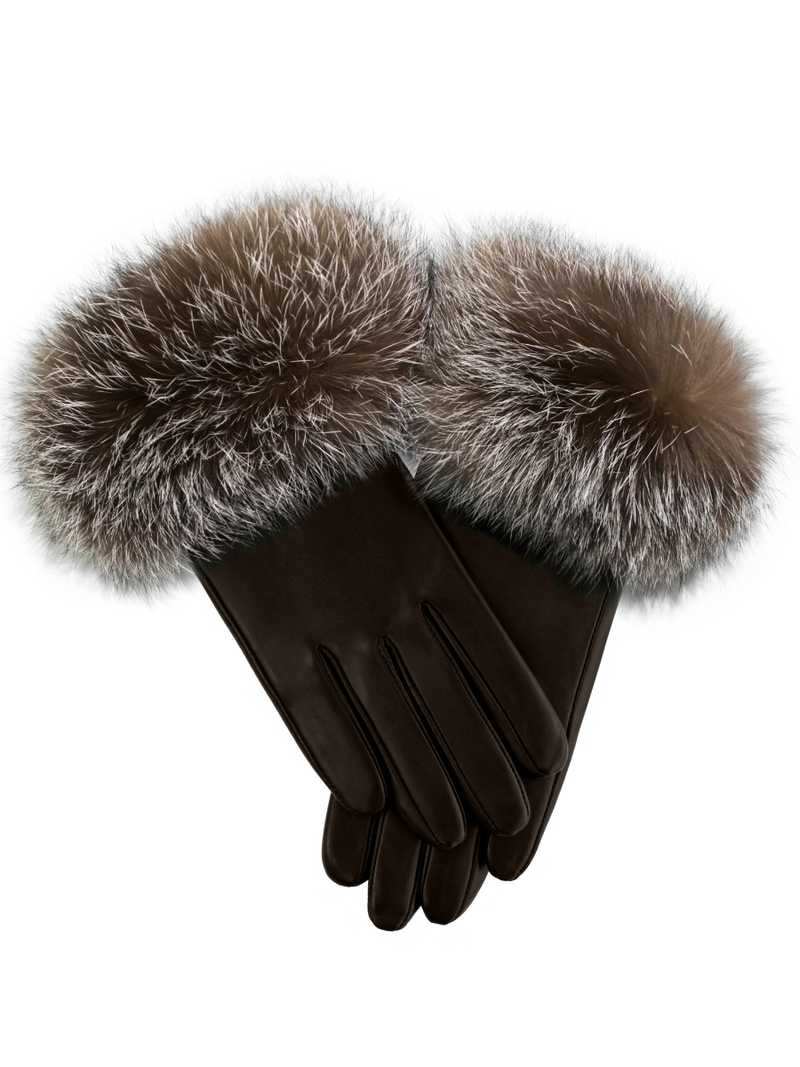 Leather Gloves w/Fox Fur Trim