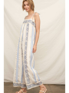 Embroidered Jumpsuit with Tassel Shoulder Ties