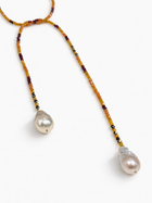 Golden Dusk Pearl Lariat Necklace