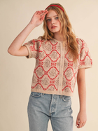 Red Floral Short Puff Cardigan