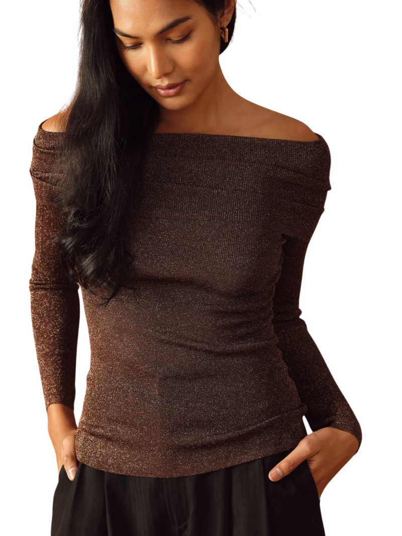Off Shoulder Metallic Sweater