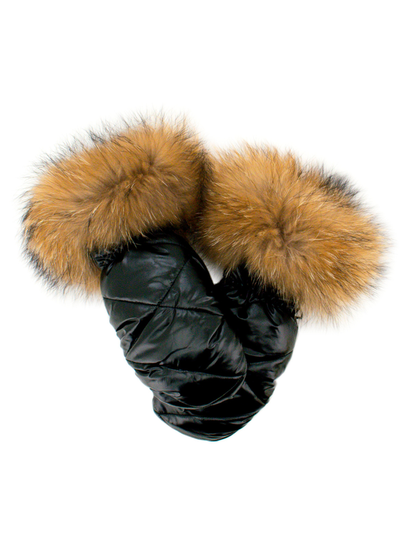Nylon Mittens with Fur Trim