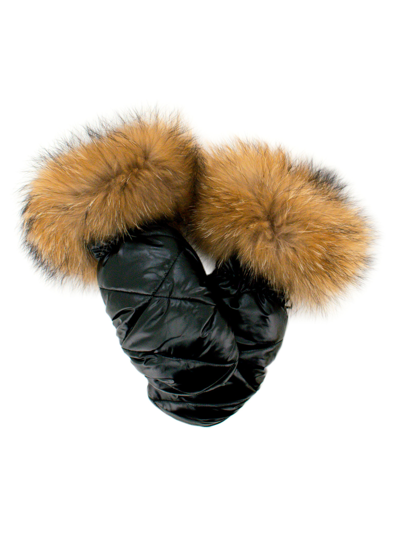 Nylon Mittens with Fur Trim