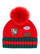 Knit Ski Logos Hat with Fox Fur Pom Pom