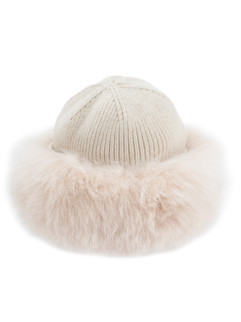 Knit Wool Hat w/Fox Fur Trim