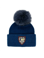 Knit Beanie w/St-Moritz Patch & Fox Fur Pom Pom