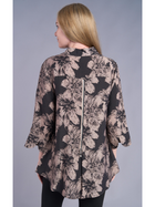 Midnight Bloom Zip-Back Blouse
