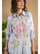 Yarn Dye Stripe Embroidered Shirt