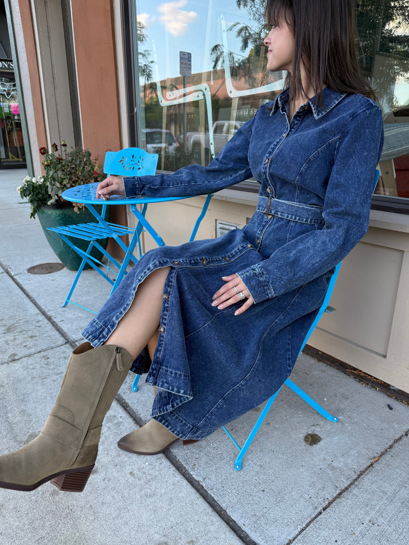 Washed Denim Midi Dress