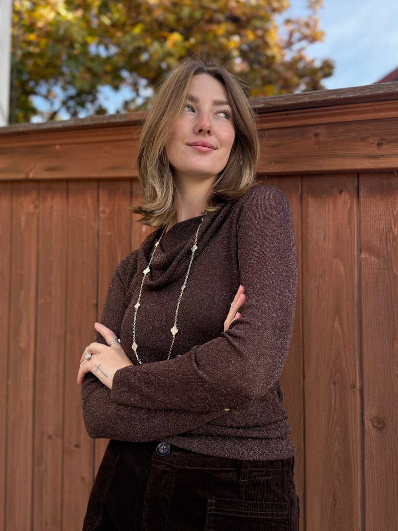 Off Shoulder Metallic Sweater