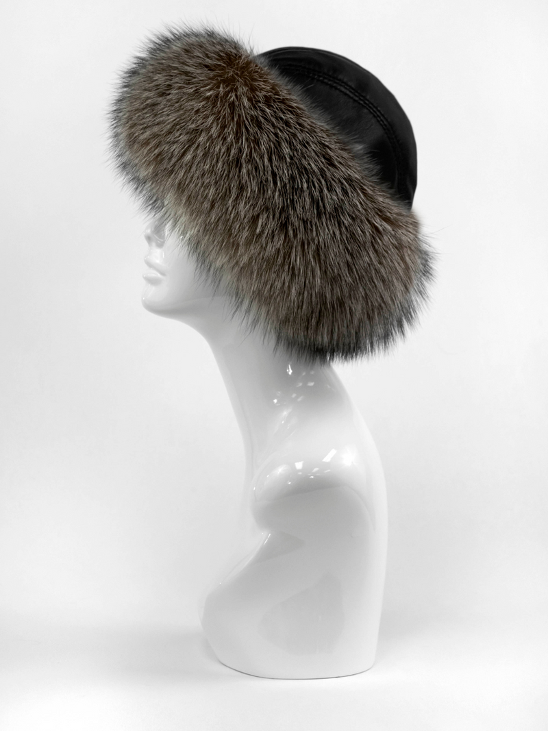 Fox Fur Hat w/Leather Top