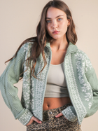 Nordic Charm Zip Cardigan Sage