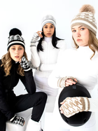 Houndstooth Beanie with Fox Fur Pom Pom