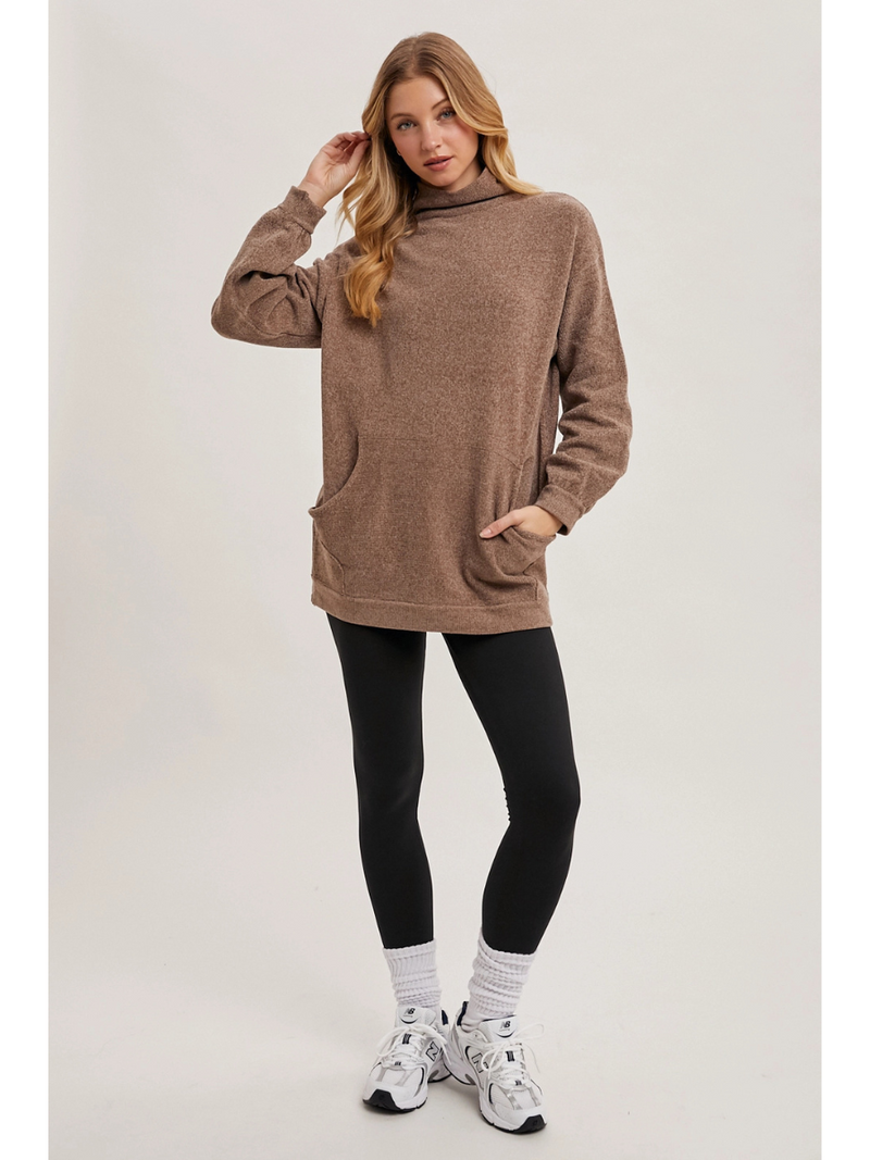 Mock Neck Ribbed Knit Tunic Sweater