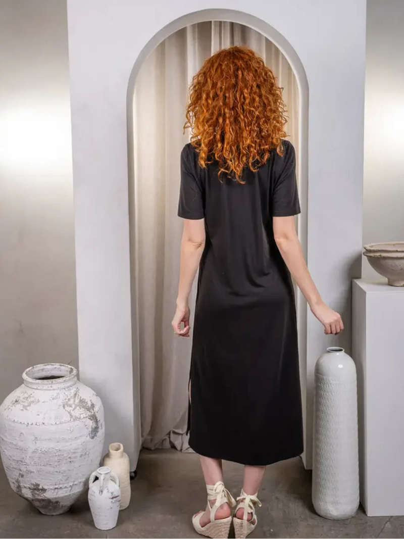 jersey knit midi dress Karolina Black Jersey Knit Backless Midi Dress