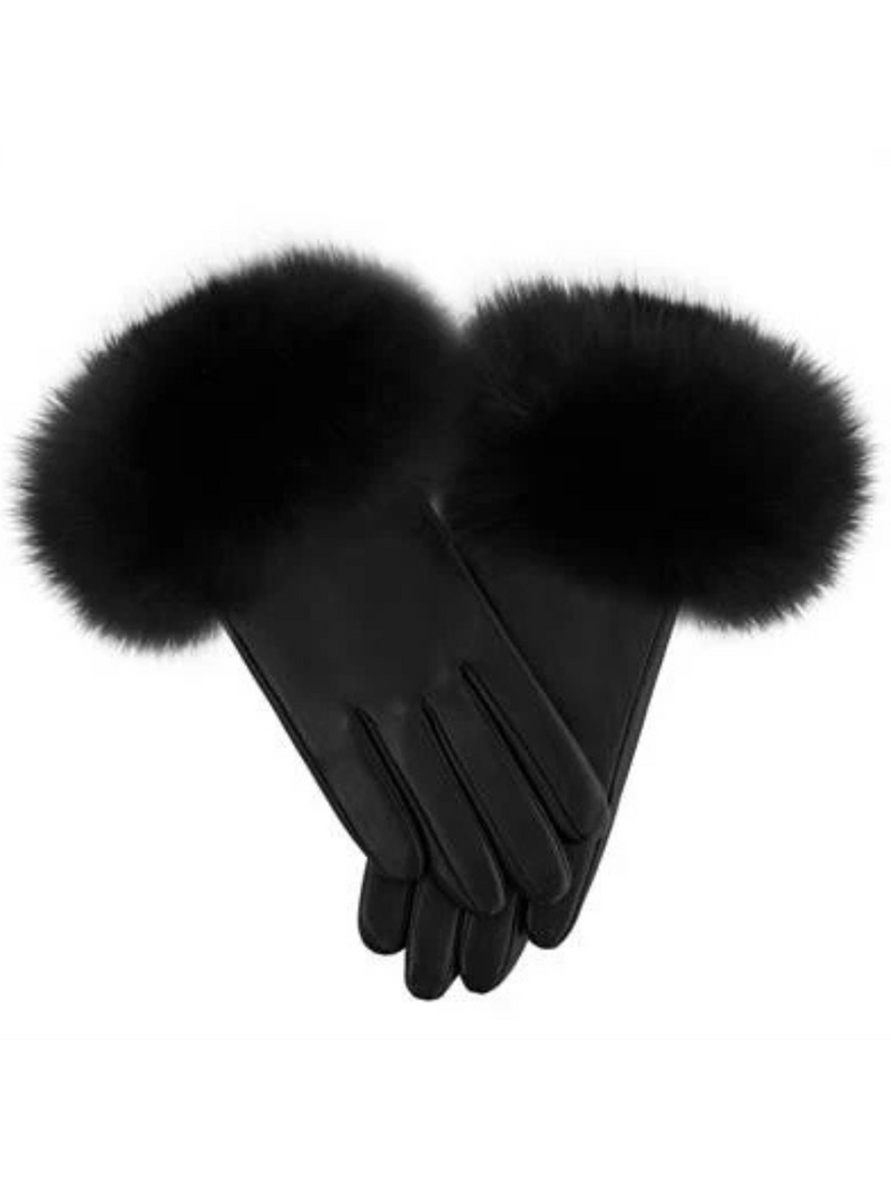 Leather Gloves with Fox Fur Trim