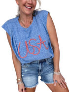 Sleeveless Pleats Detail USA Top