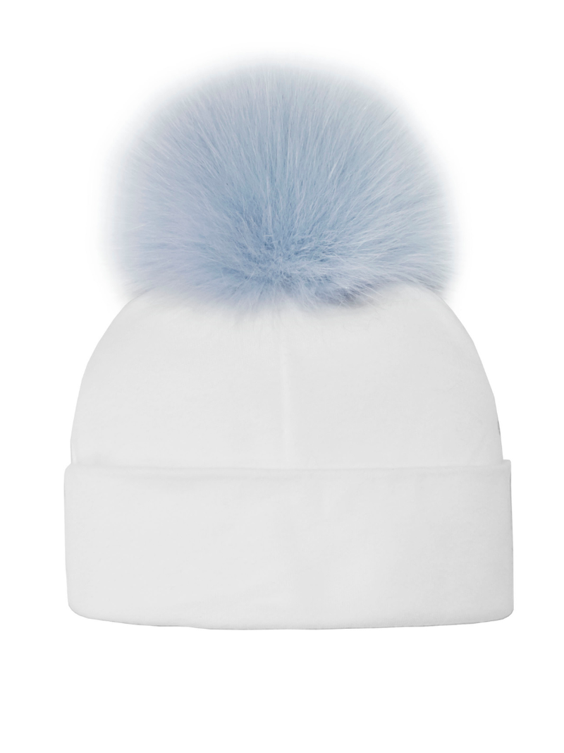 Baby Cotton Beanie w/Fox Pom