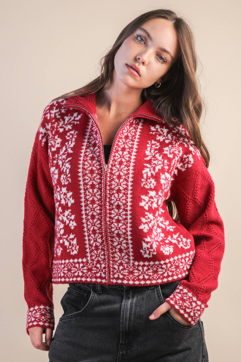 Festive Nordic Cardigan Red