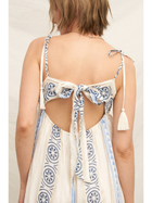 Embroidered Jumpsuit with Tassel Shoulder Ties