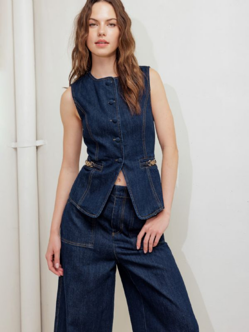 Chain Detail Denim Corset Top