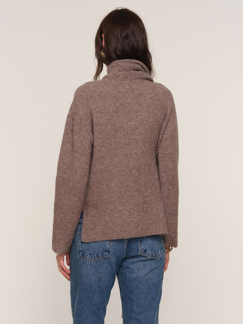 Darcey Sweater with Built-In Scarf – Mocha Brown