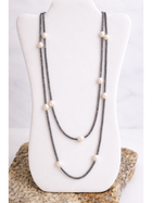 Long Hematite & Pearl Necklace