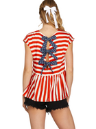 Stripe Top with Contrast Back Bow Detail