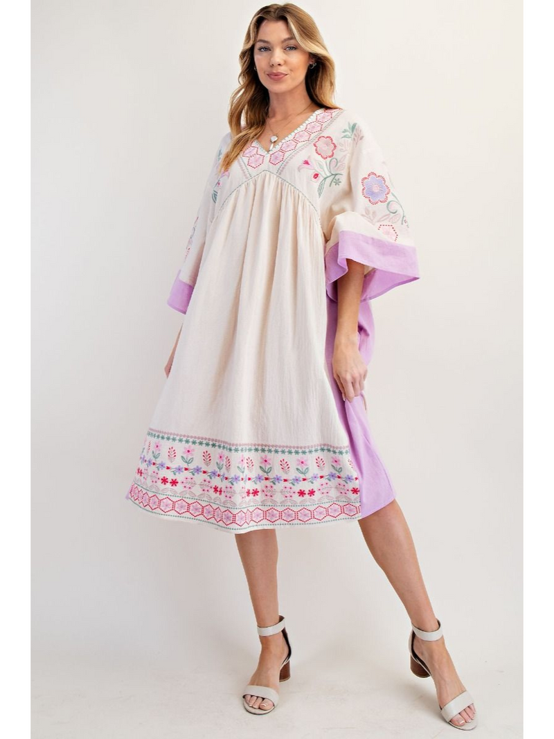 Gauzy 3/4 Sleeve Embroidered Dress