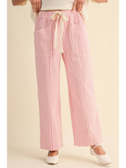 Pink Striped Wide Leg Drawstring Pants