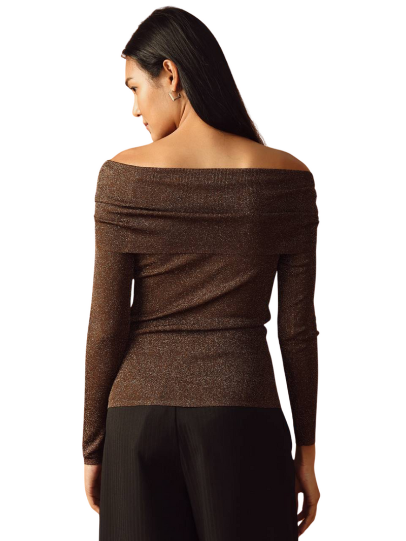 Off Shoulder Metallic Sweater