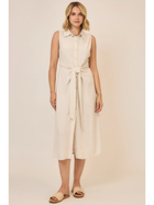 Coastal Linen Tie-Waist Midi Dress