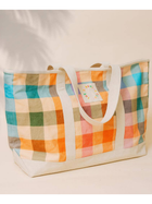 Rainbow Plaid Canvas Tote