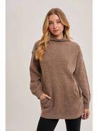 Mock Neck Ribbed Knit Tunic Sweater