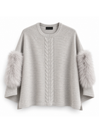 Alpine Fox Fur Cable-Knit Poncho