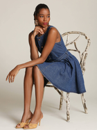 Button Front Denim Flounce Mini Dress