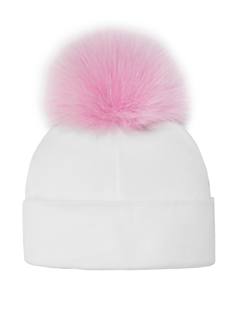 Baby Cotton Beanie w/Fox Pom