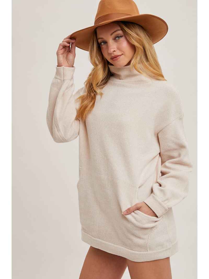 Mock Neck Ribbed Knit Tunic Sweater