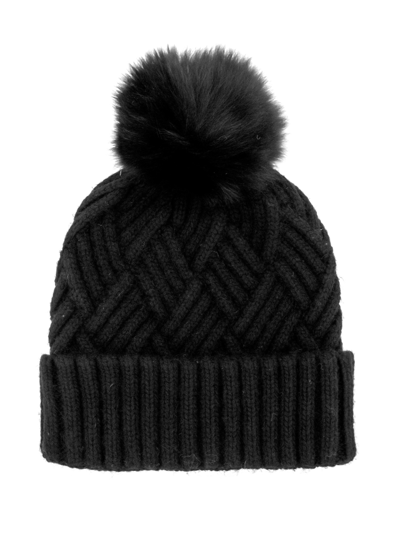 Knit Hat with Fox Fur Pompom