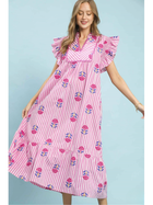 Pink Petal Stripe Midi Dress