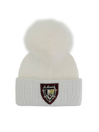 Knit Beanie w/St-Moritz Patch & Fox Fur Pom Pom
