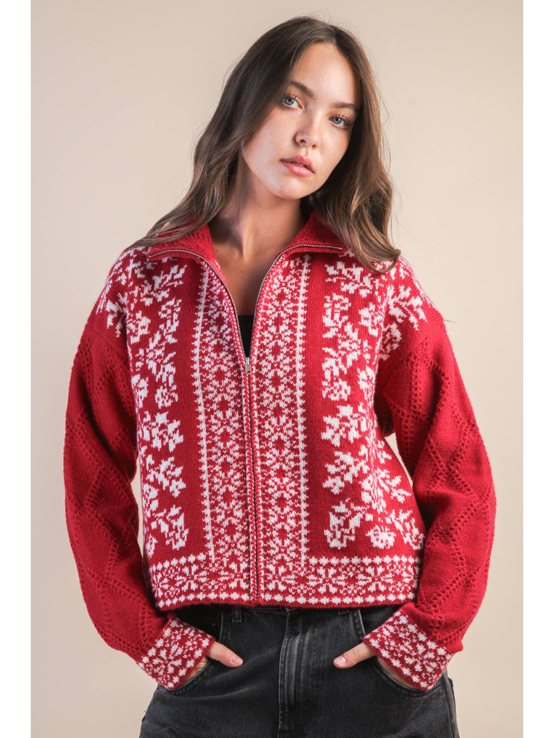 Festive Nordic Cardigan Red